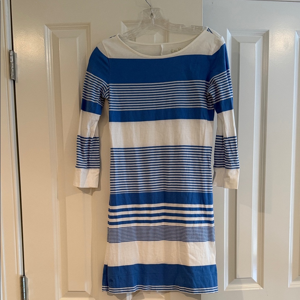 Lilly Pulitzer Blue and White Striped Boatneck Dress